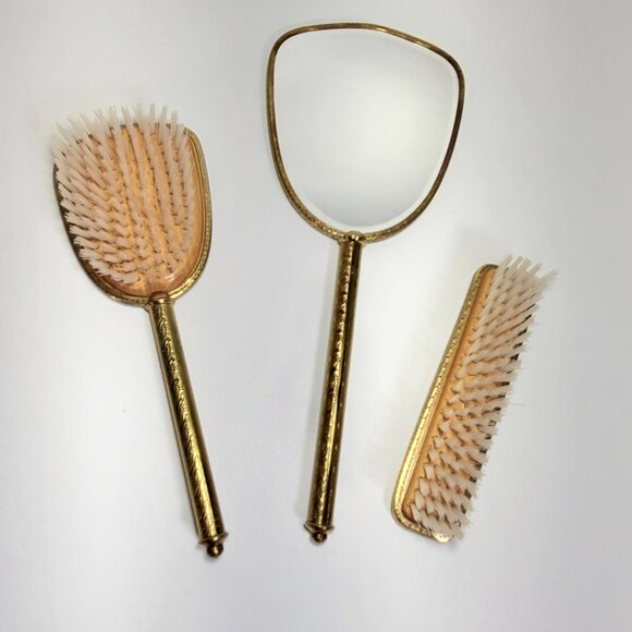 Vintage Petit Point Vanity Set 3-Piece Mirror & Brush Set (Made in England) - Picture 5 of 13